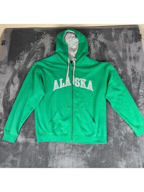 Alaska Sweatshirt Hoodie Zip-up Embroidered Emblem Unisex Large Kelly Green Tour
